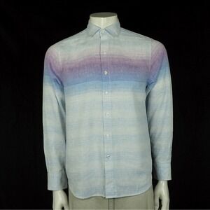 Tommy Bahama Button Down Shirt Mens Small Blue Sunset Ombre Linen IslandZone